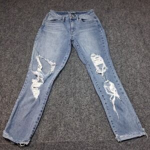 Rewash Jeans Womens 3/26 Blue Distressed High Rise Stretch Denim‎ Crop Ankle Mom